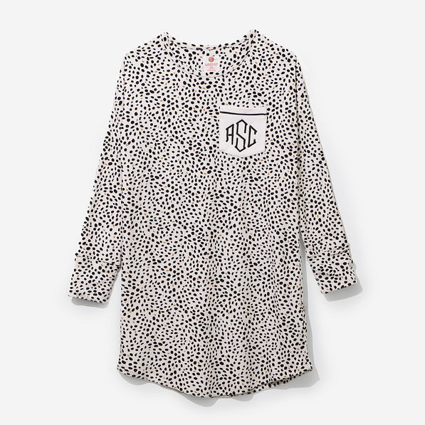 Monogrammed Softspun Nightgown in White Leopard