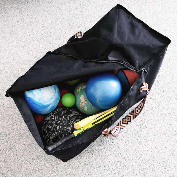 personalized black storage bag with sports equipment