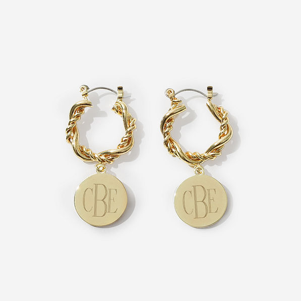 Monogrammed Cable Hoop Earrings in Gold