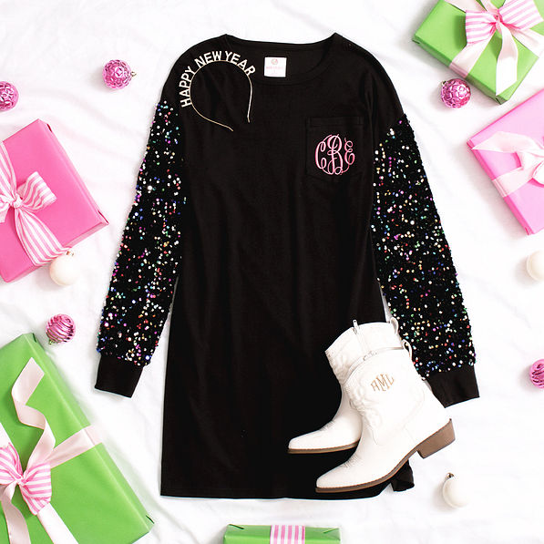 black sequin dress flatlay