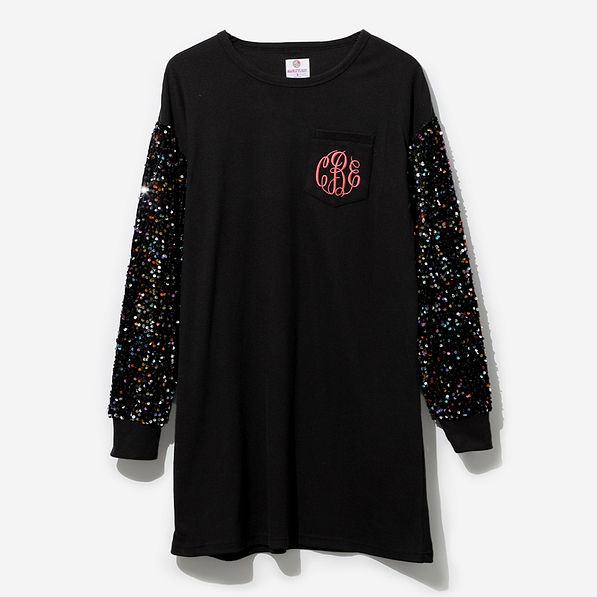 Monogrammed Sequin Dress in Black