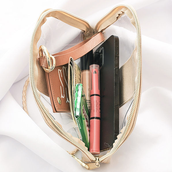 inside of gold clear wristlet