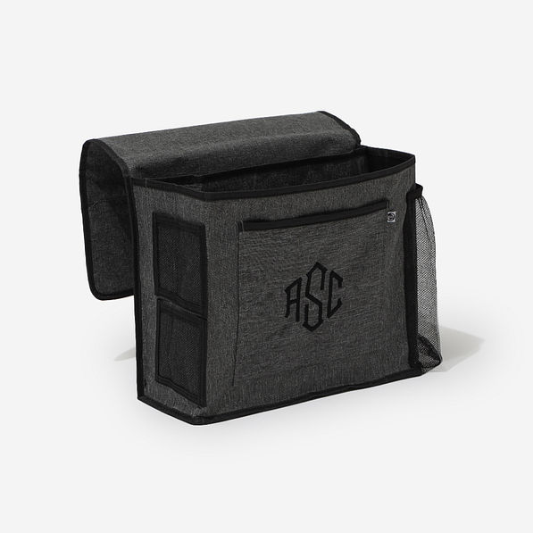 monogrammed bedside caddy in heathered grey