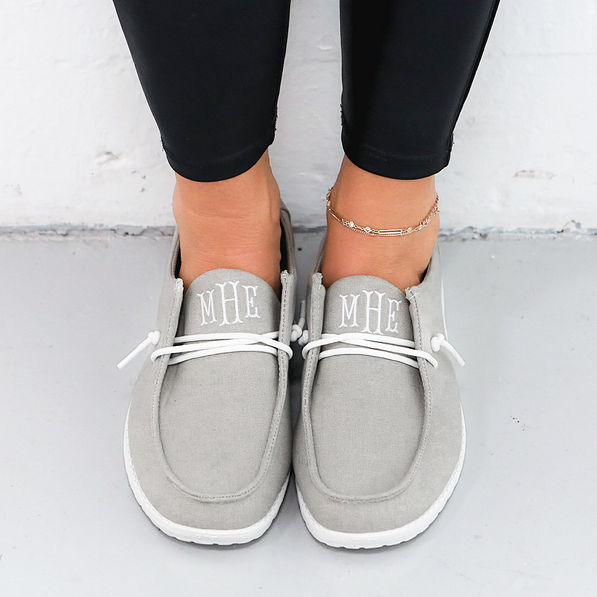 light gray canvas slip ons