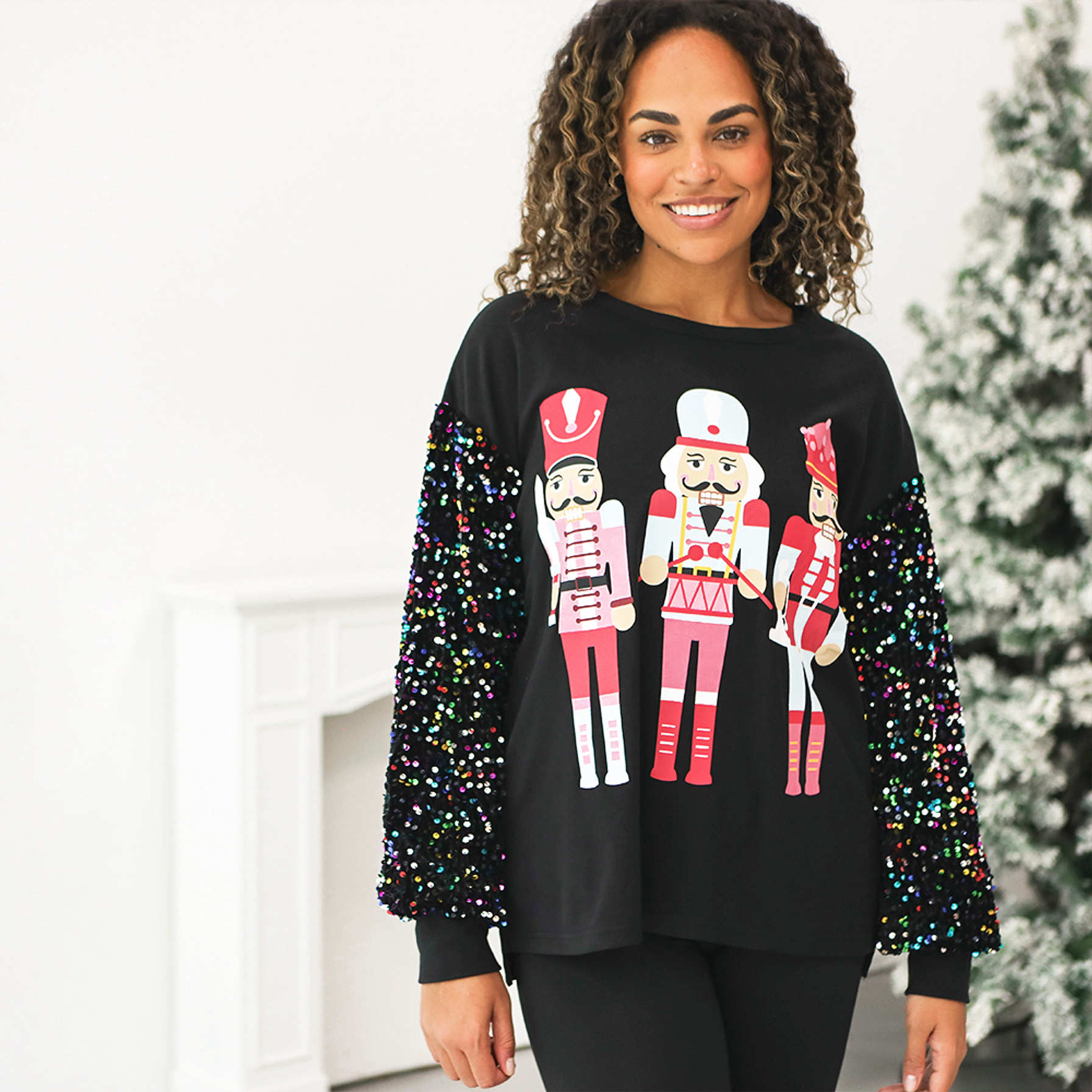 Nutcracker Red Pattern Print Women Off Shoulder Sweatshirt