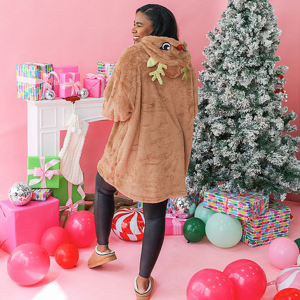 back of blanket reindeer hoodie