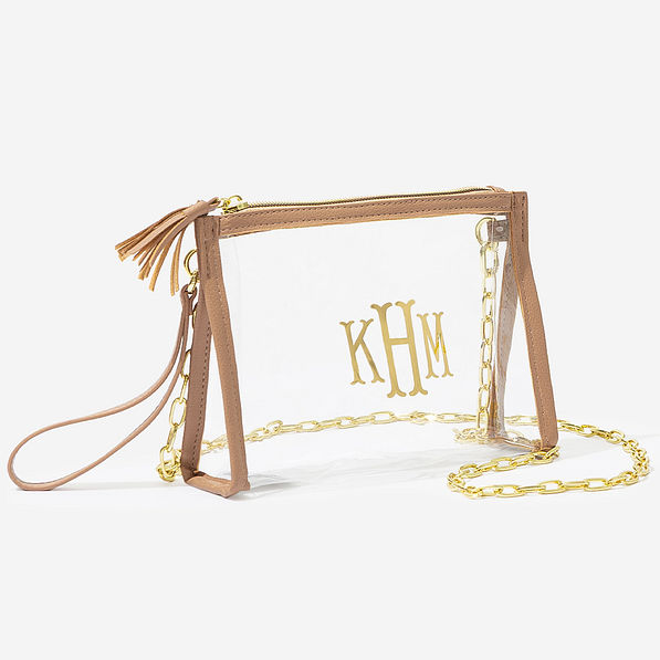 personalized clear stadium bag in tan