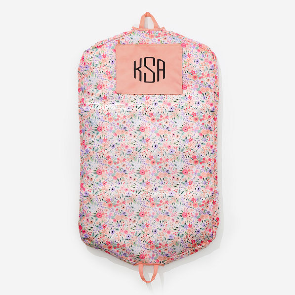 Monogrammed Garment Bag in Coral Floral