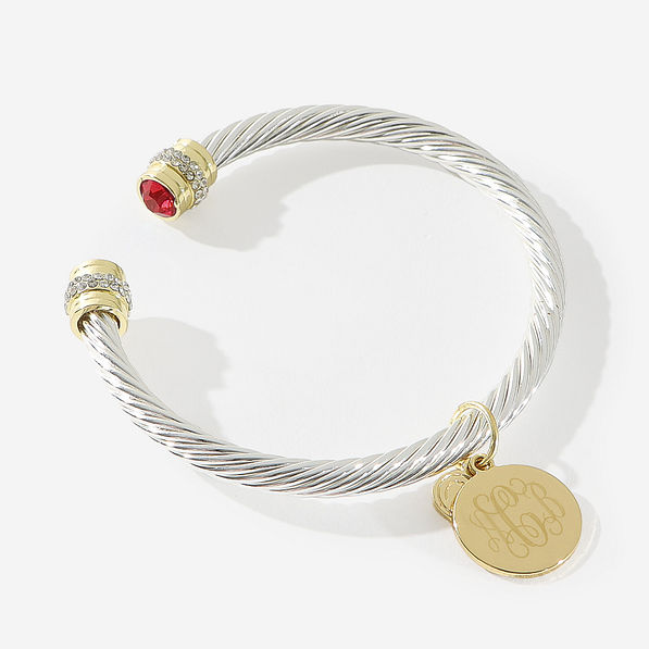 monogrammed birthstone cable bracelet in july ruby