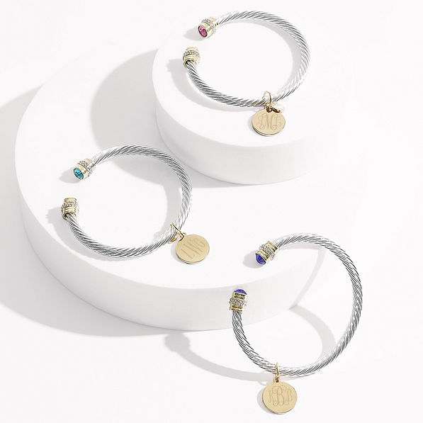 Monogrammed Birthstone Cable Bracelet