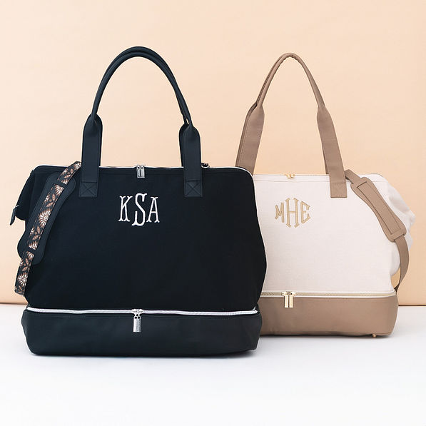black mosaic and ivory monogrammed canvas weekenders