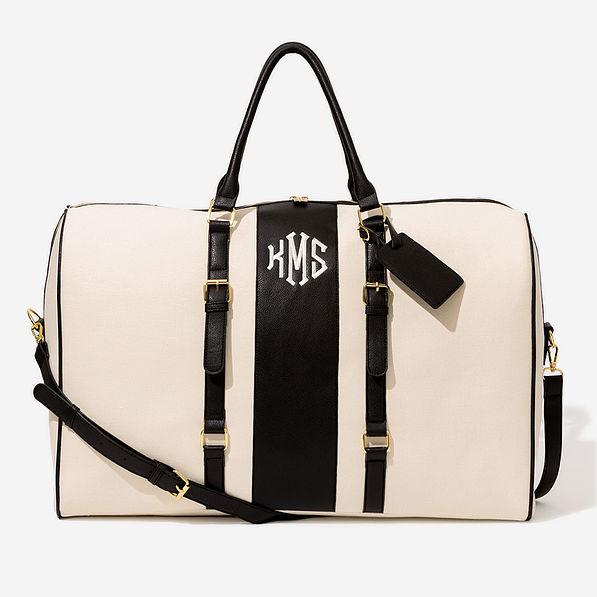 Monogrammed Weekender Bag in Ivory/Black