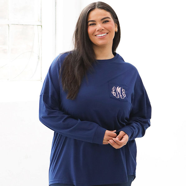 teacher t-shirt with baby pink thread on plus size model