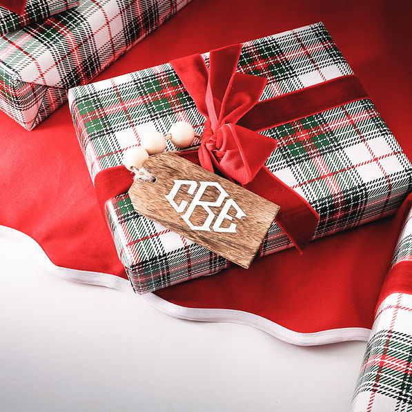 wooden personalized tag on christmas gift