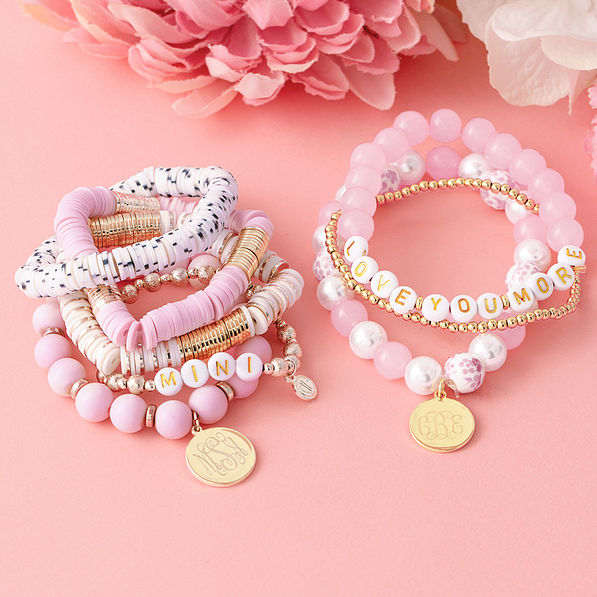monogrammed mini bracelet stack and love you more bracelets