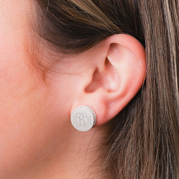 silver pave earrings in ear