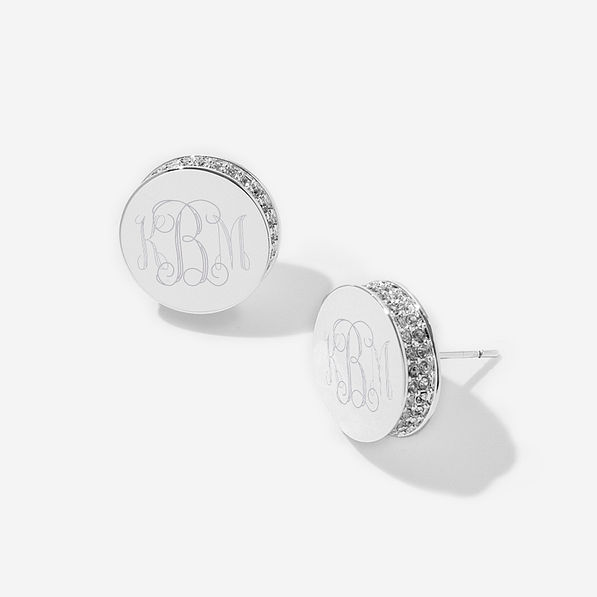 Monogrammed Pave Earrings in Silver