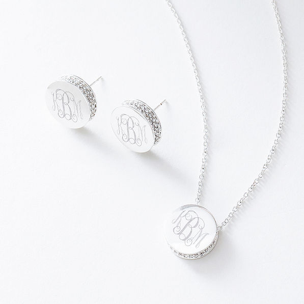 silver pave necklace with pave earrings