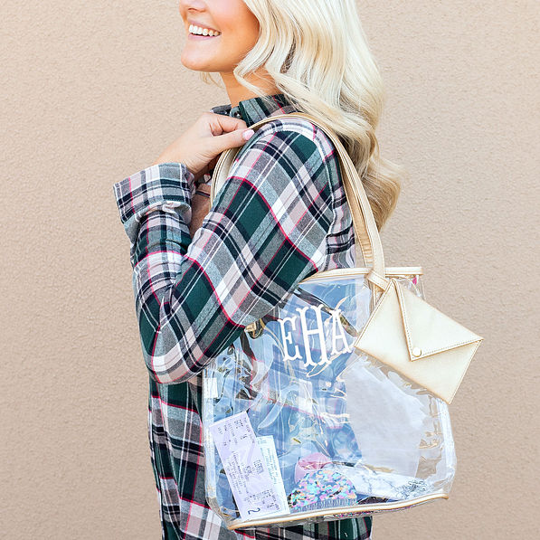 clear monogrammed tote bag