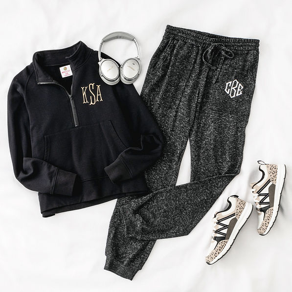heathered charcoal joggers flatlay