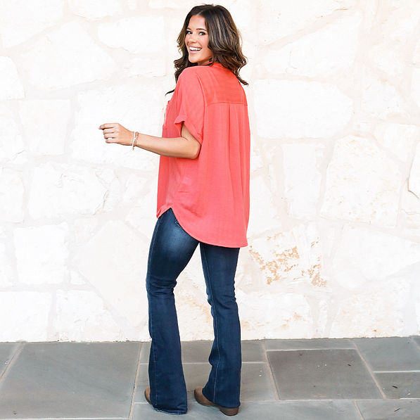 coral monogrammed top on peyton - back view