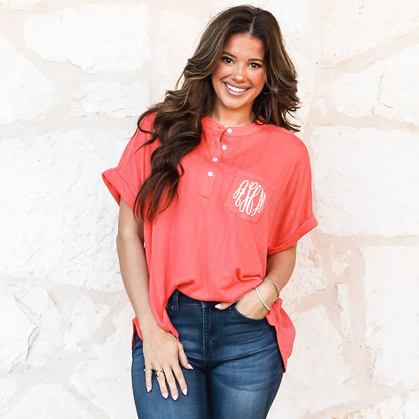 coral monogrammed top on peyton