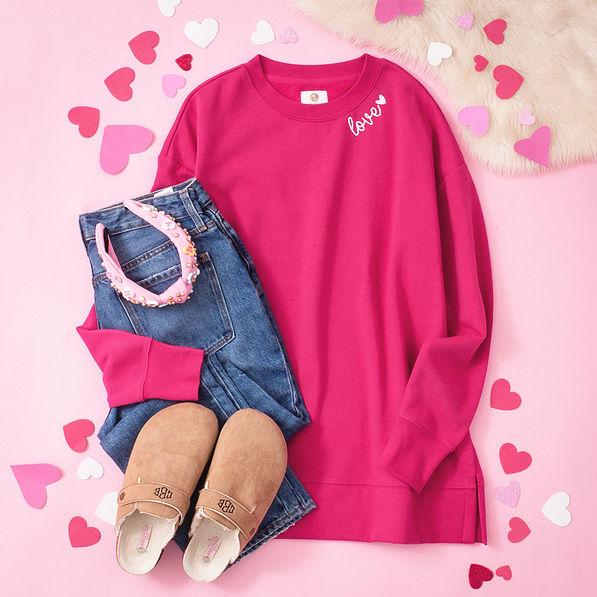 love sweatshirt flatlay