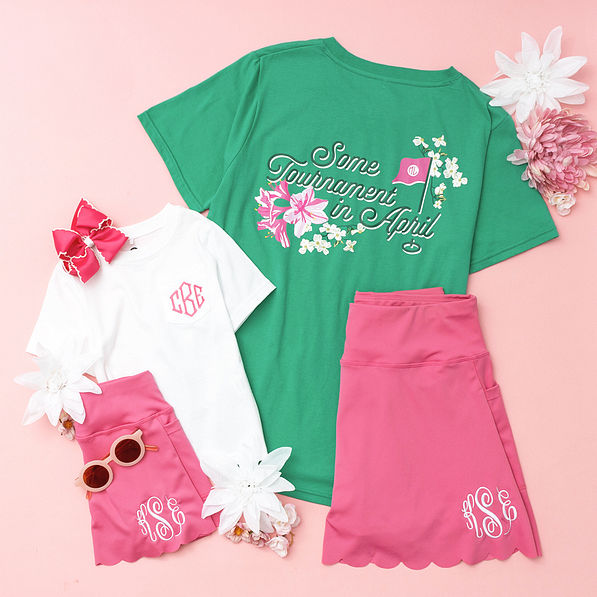 green golf tournament t-shirt mom and me flatlay