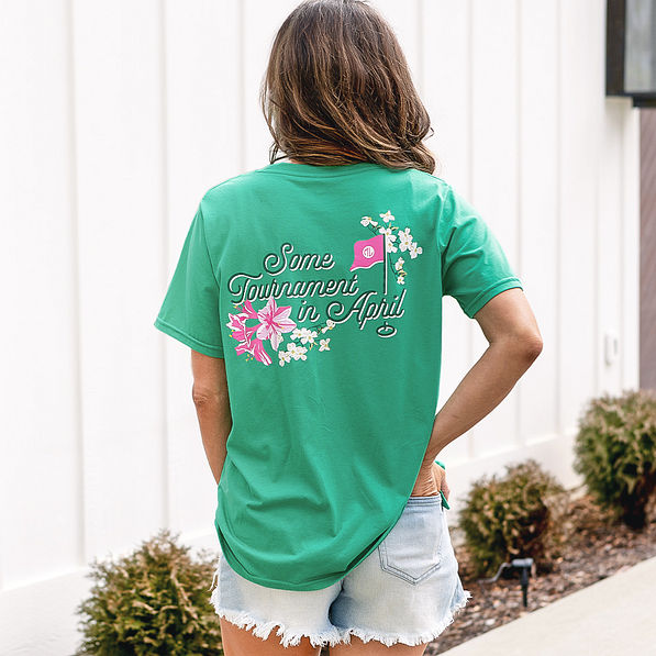 back graphic of green golf tournament monogrammed shirt
