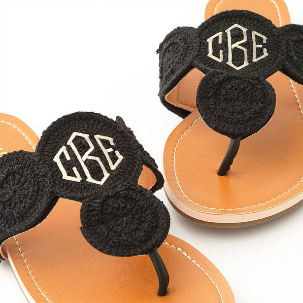 black crochet sandals studio shot up close