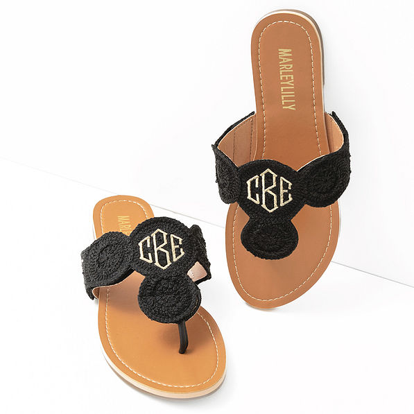 black crochet sandals studio shot