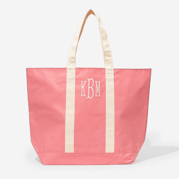 monogrammed waterproof tote in coral