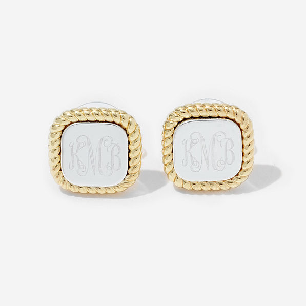 Monogrammed Cable Stud Earrings in Silver/Gold