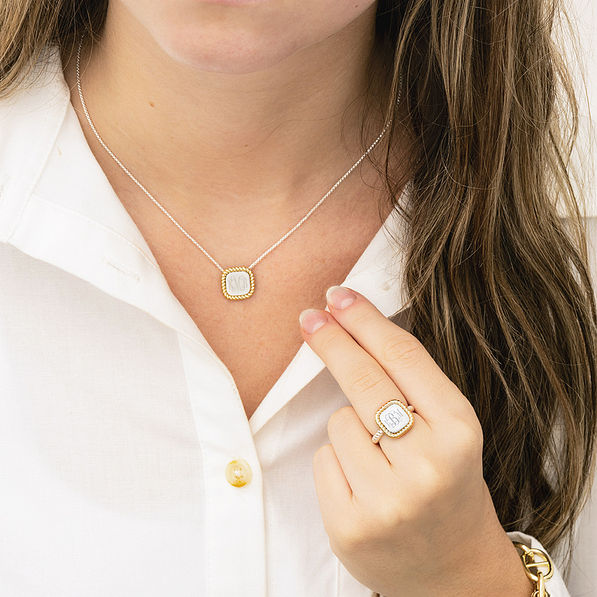 silver and gold cable ring with cable necklace