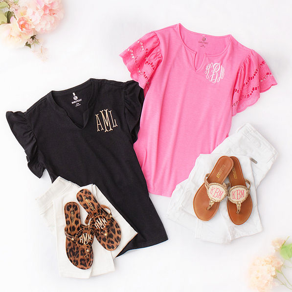 duo flutter sleeve tops in black and light pink