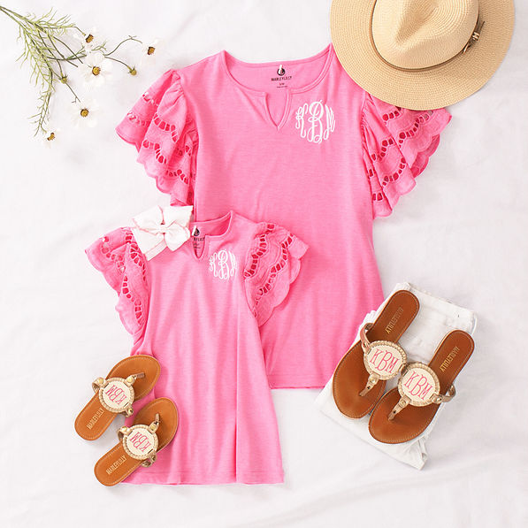 light pink flutter sleeve top with girls flutter sleeve dress