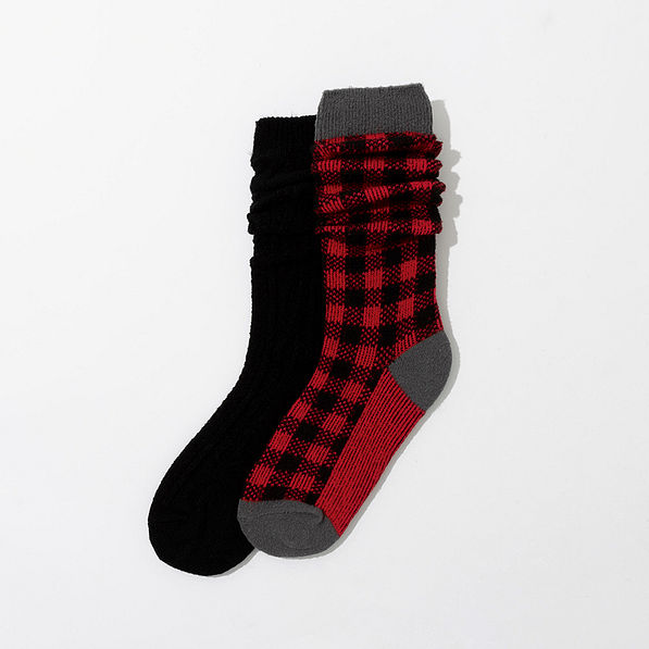 Buffalo check and black slouch socks