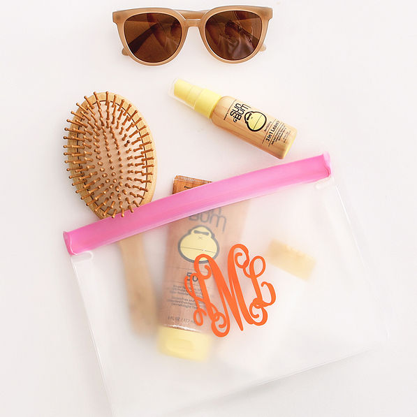 sunscreen in airtight monogrammed bags