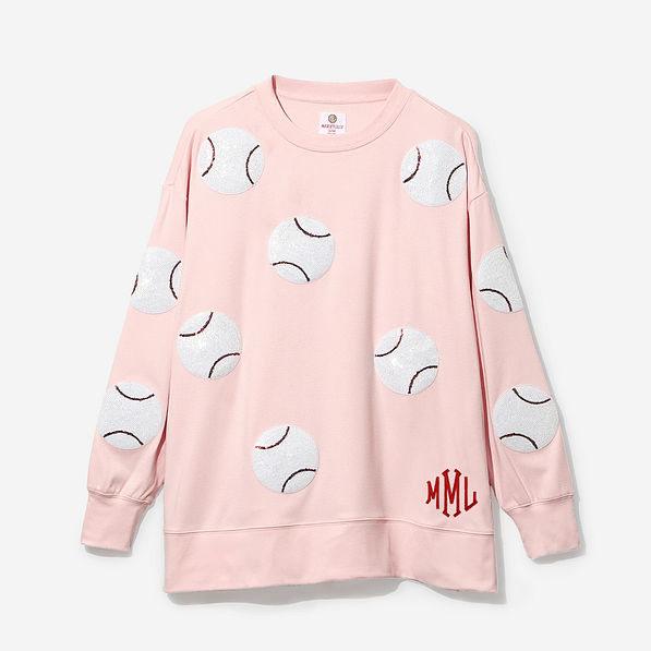 Monogrammed Sequin Sports Sweatshirt in Light Pink