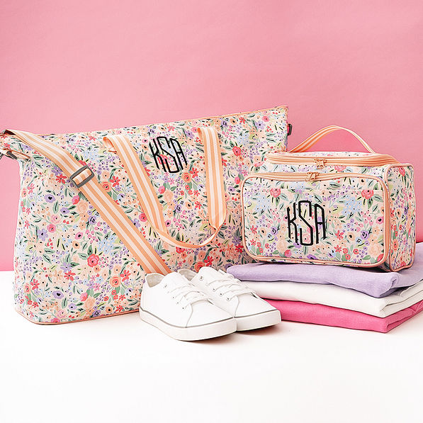 coral floral carry all toiletry case and weekend bag