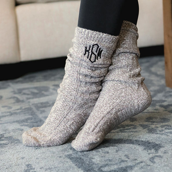 brown monogrammed socks