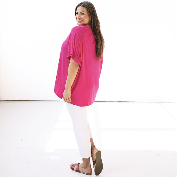 back of monogrammed hot pink sequin flag t shirt