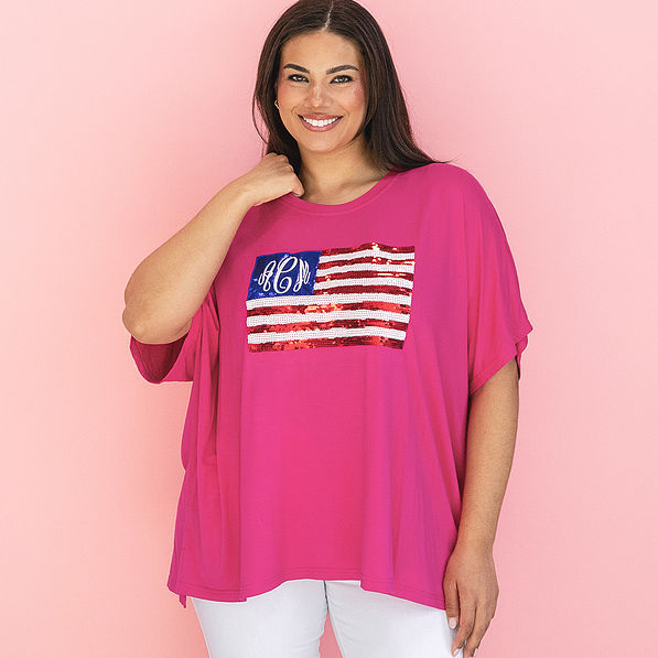 monogrammed hot pink sequin flag t shirt