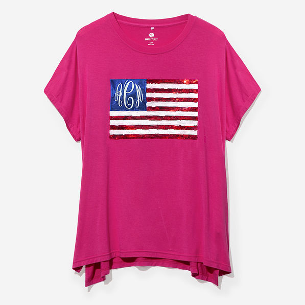 monogrammed sequin flag tee in hot pink