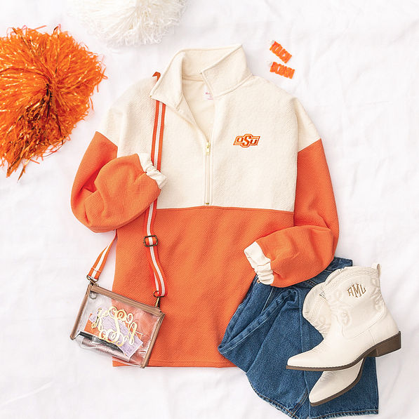oklahoma state cowboys quilted pullover tunic flatlay
