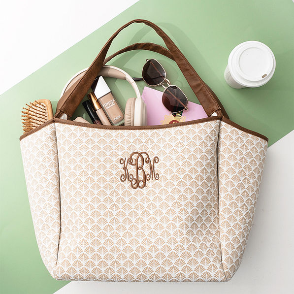 khaki shells timeless tote bag flatlay