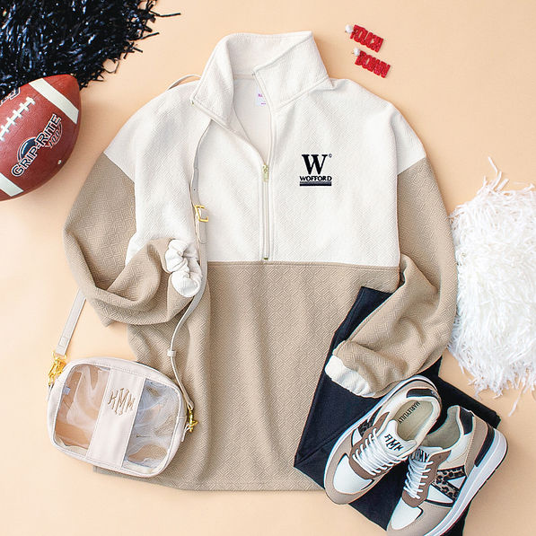 wofford terriers tan quilted pullover tunic with gameday football accessories