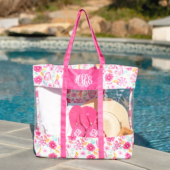 painted petals clear beach tote at pool