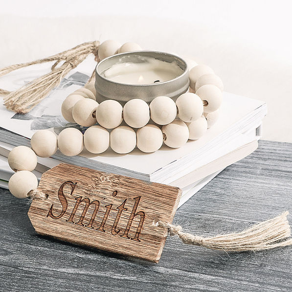 monogrammed wood bead garland with name