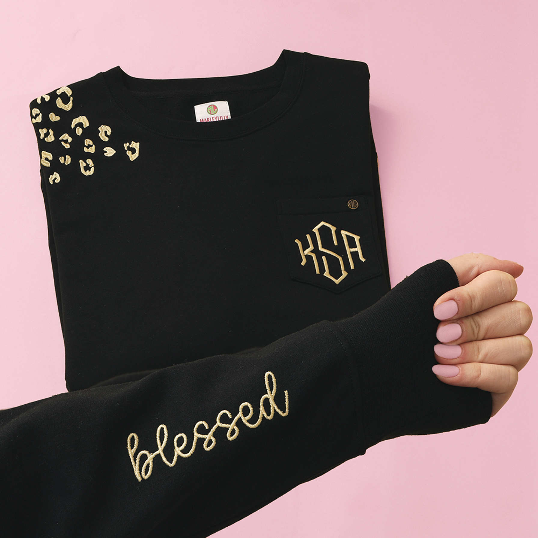 Blessed Embroidered Mock Neck Sweatshirt